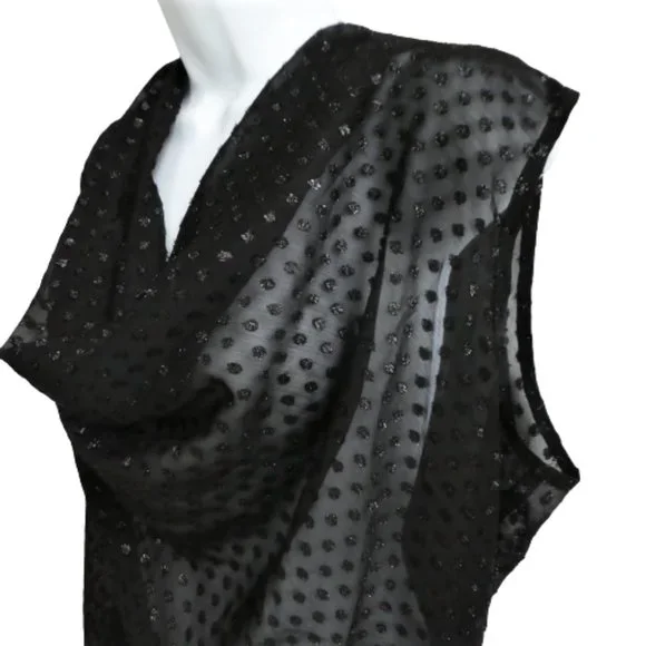 Vintage Lilly of California Sleeveless Blouse Black Sheer Cowl Neck Sparkley L - Picture 2 of 9